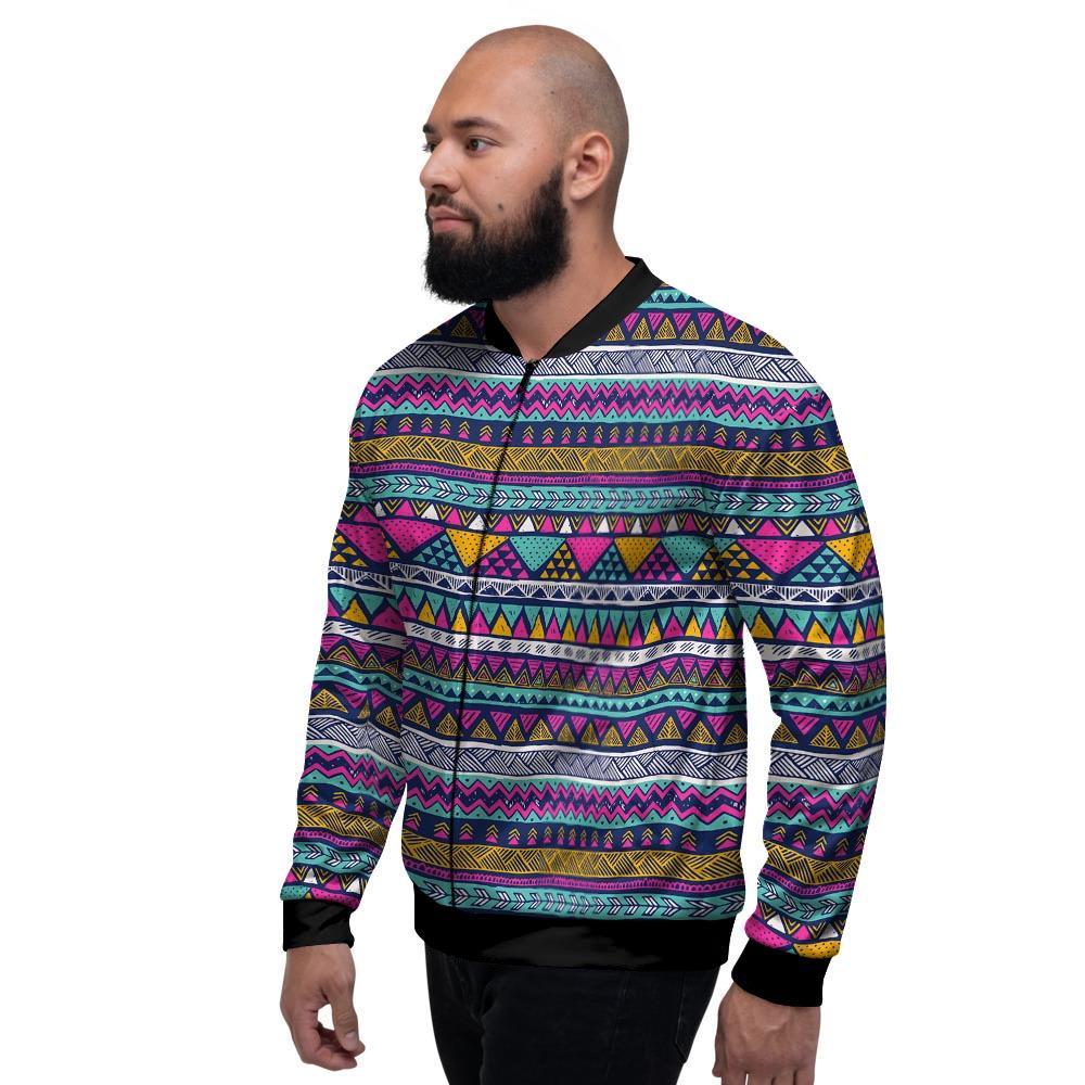 Multicolor Indian Aztec Geometric Art Men's Bomber Jacket-grizzshop