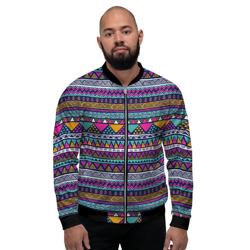 Multicolor Indian Aztec Geometric Art Men's Bomber Jacket-grizzshop