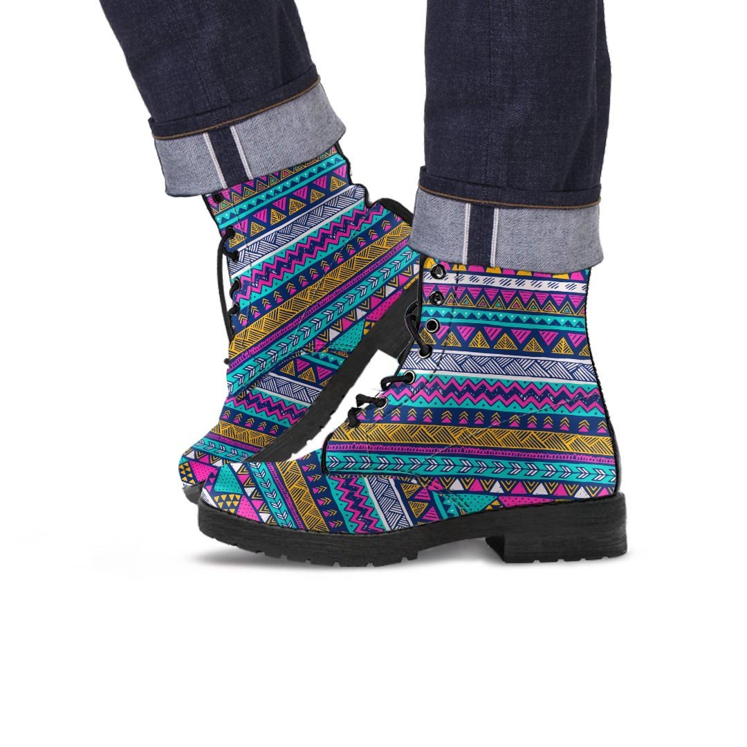 Multicolor Indian Aztec Geometric Art Men's Boots-grizzshop