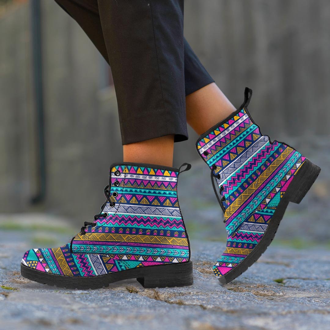 Multicolor Indian Aztec Geometric Art Men's Boots-grizzshop