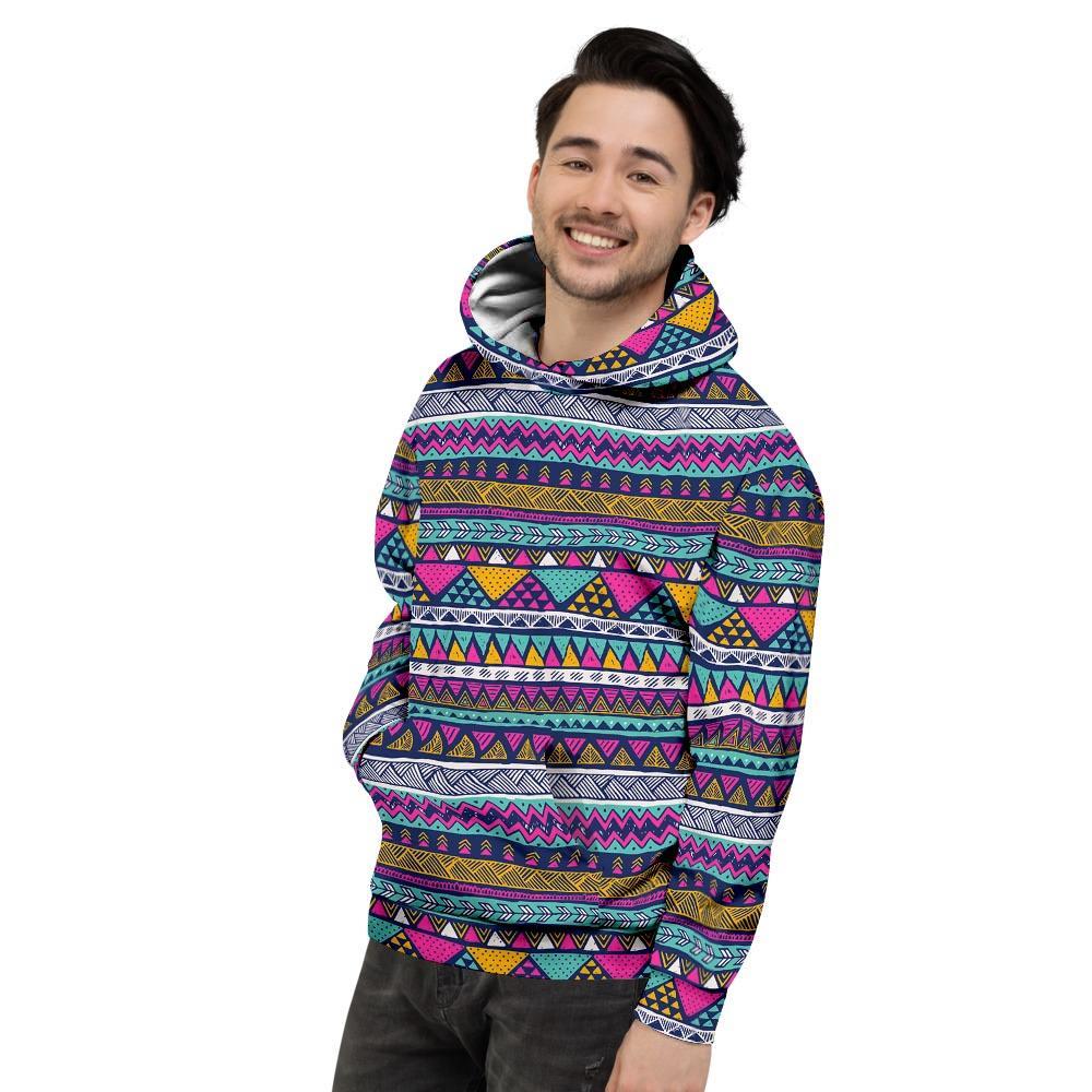 Multicolor Indian Aztec Geometric Art Men's Hoodie-grizzshop