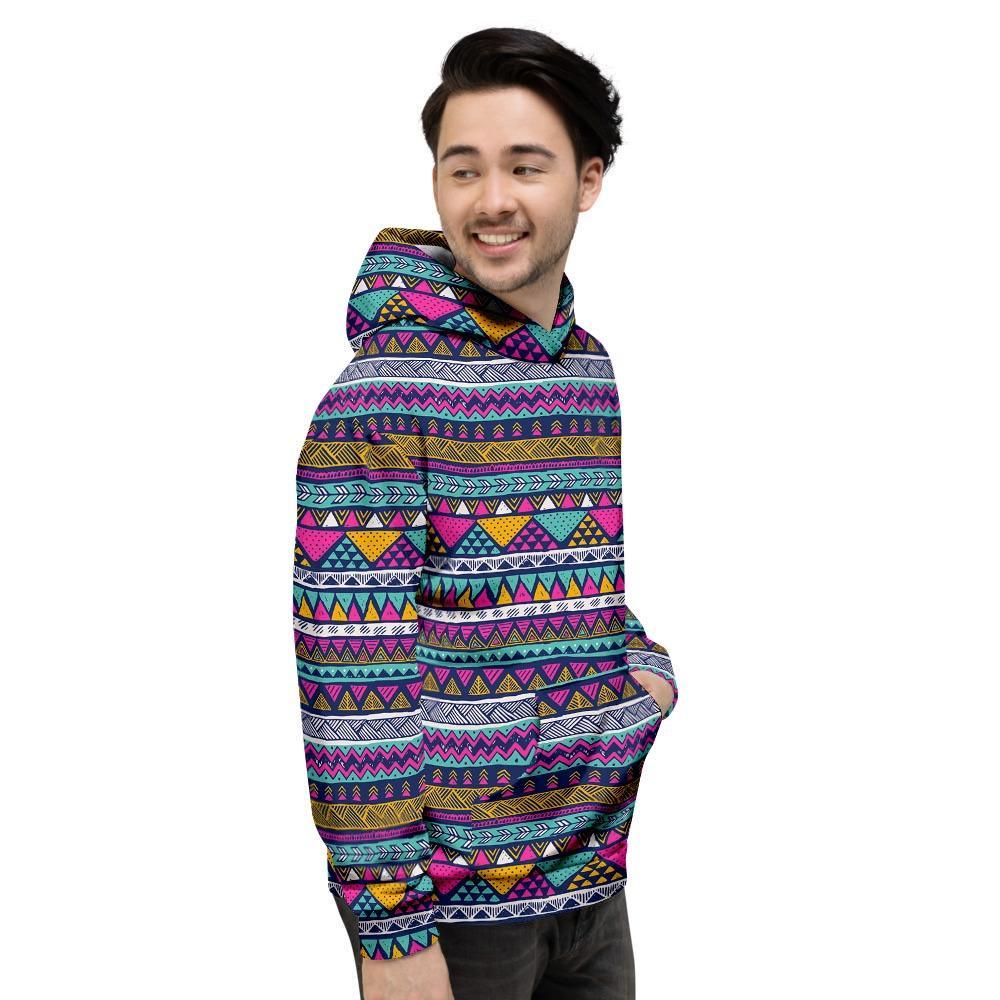 Multicolor Indian Aztec Geometric Art Men's Hoodie-grizzshop