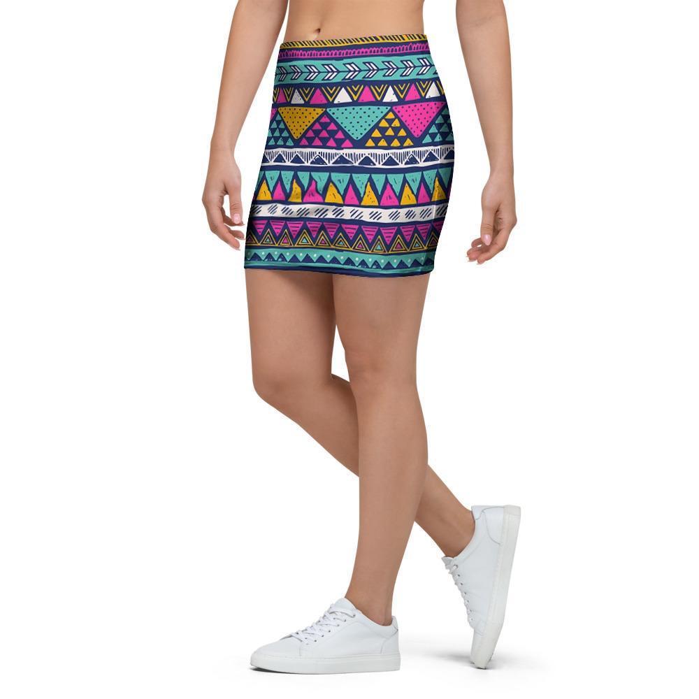 Multicolor Indian Aztec Geometric Art Mini Skirt-grizzshop