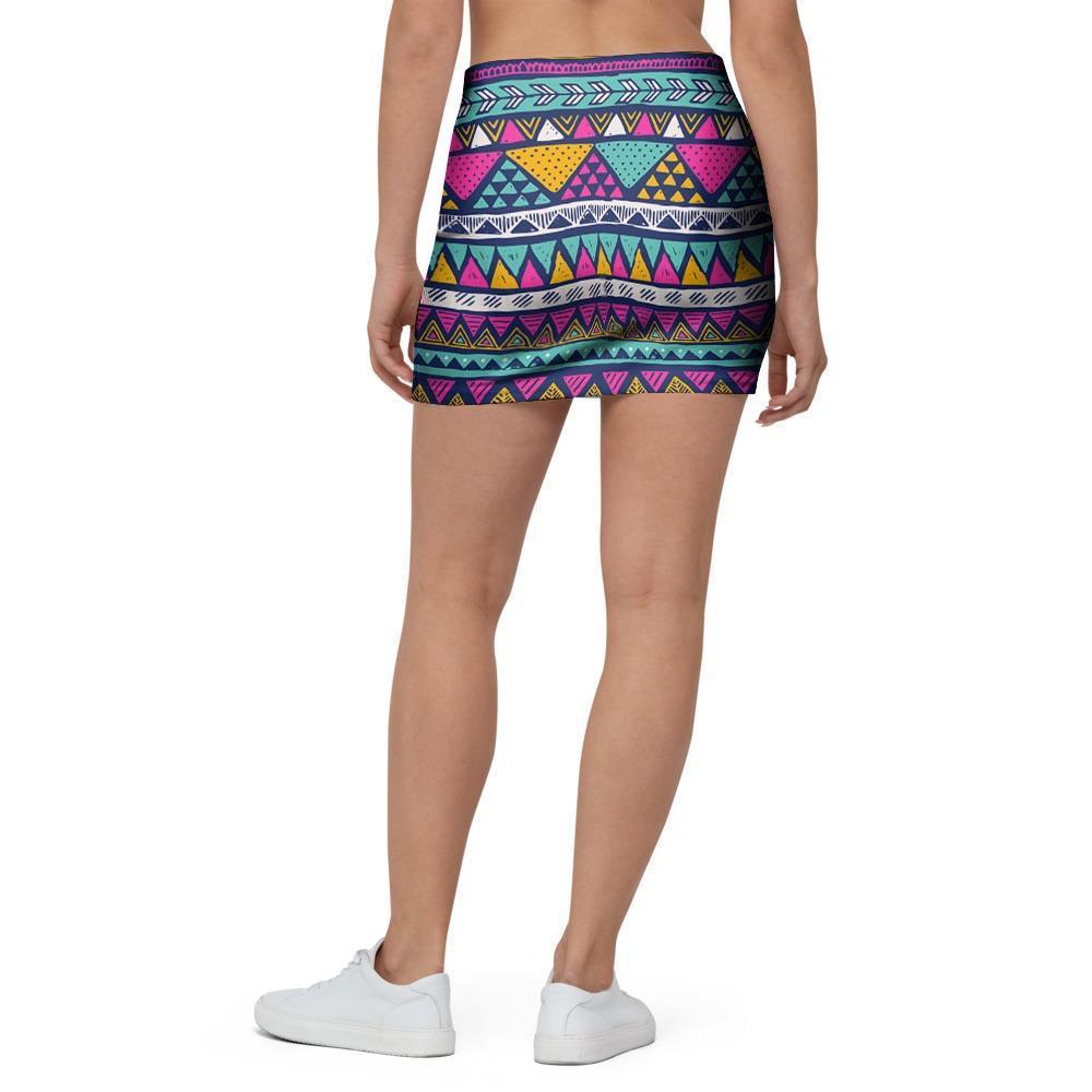Multicolor Indian Aztec Geometric Art Mini Skirt-grizzshop