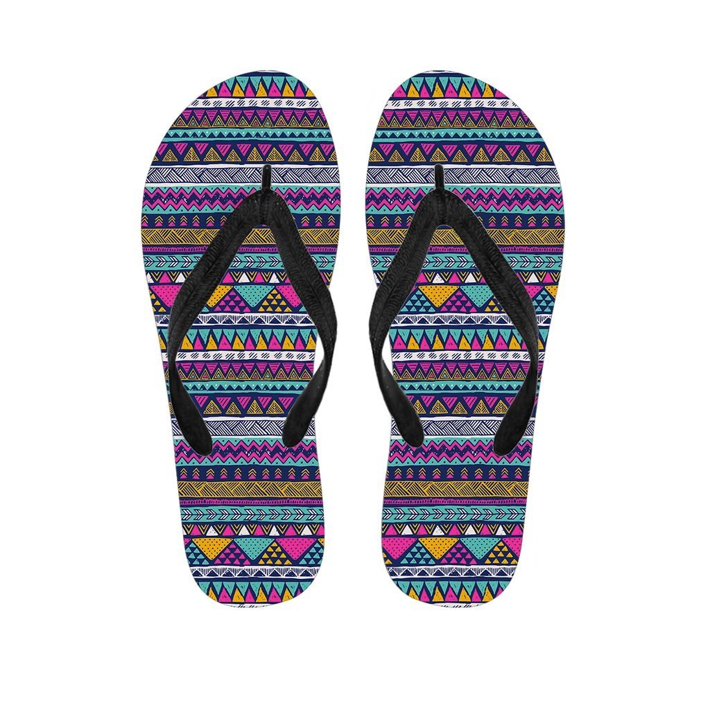 Multicolor Indian Aztec Geometric Art Women's Flip Flops-grizzshop