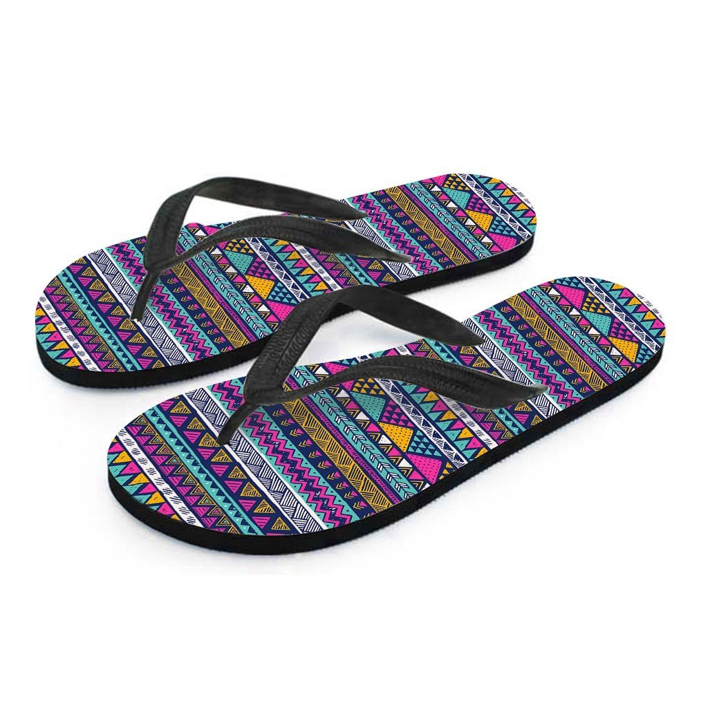 Multicolor Indian Aztec Geometric Art Women's Flip Flops-grizzshop