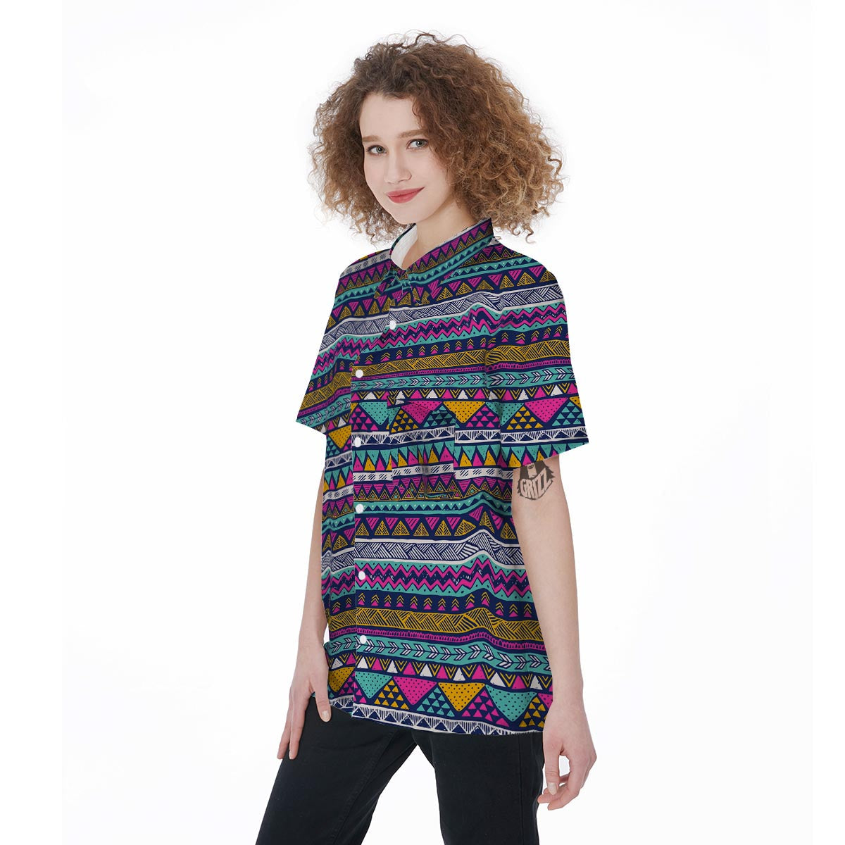 Multicolor Indian Aztec Geometric Art Women's Short Sleeve Shirts-grizzshop