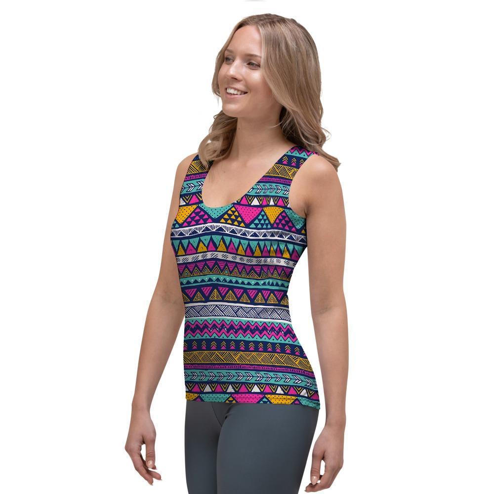Multicolor Indian Aztec Geometric Art Women's Tank Top-grizzshop