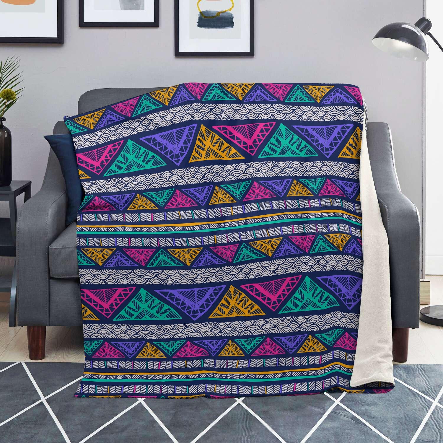 Multicolor Native Aztec Abstract Doodle Blanket-grizzshop