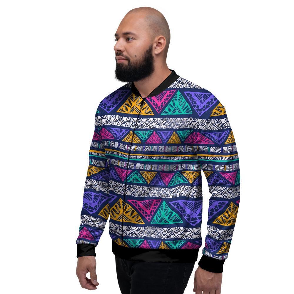 Multicolor Native Aztec Abstract Doodle Men's Bomber Jacket-grizzshop