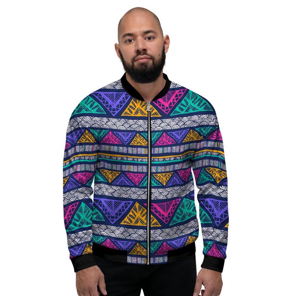 Multicolor Native Aztec Abstract Doodle Men's Bomber Jacket-grizzshop