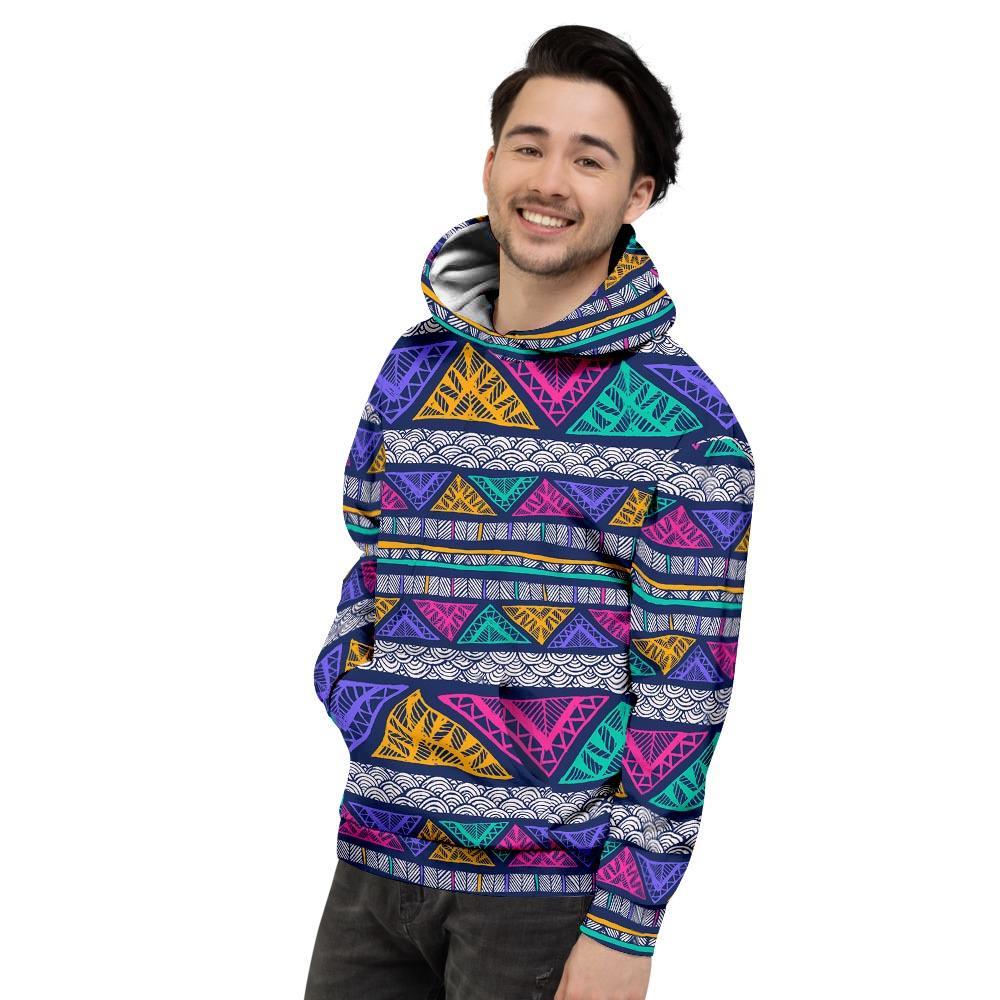 Multicolor Native Aztec Abstract Doodle Men's Hoodie-grizzshop