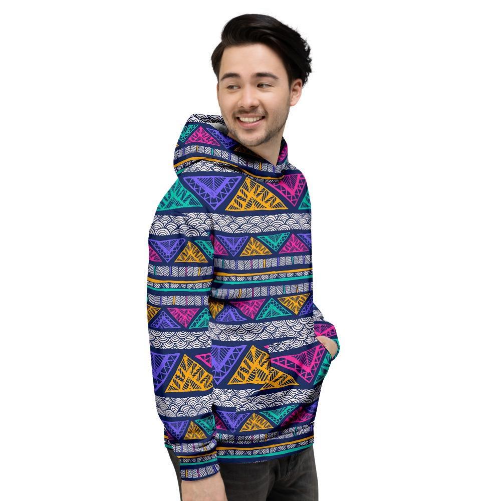 Multicolor Native Aztec Abstract Doodle Men's Hoodie-grizzshop
