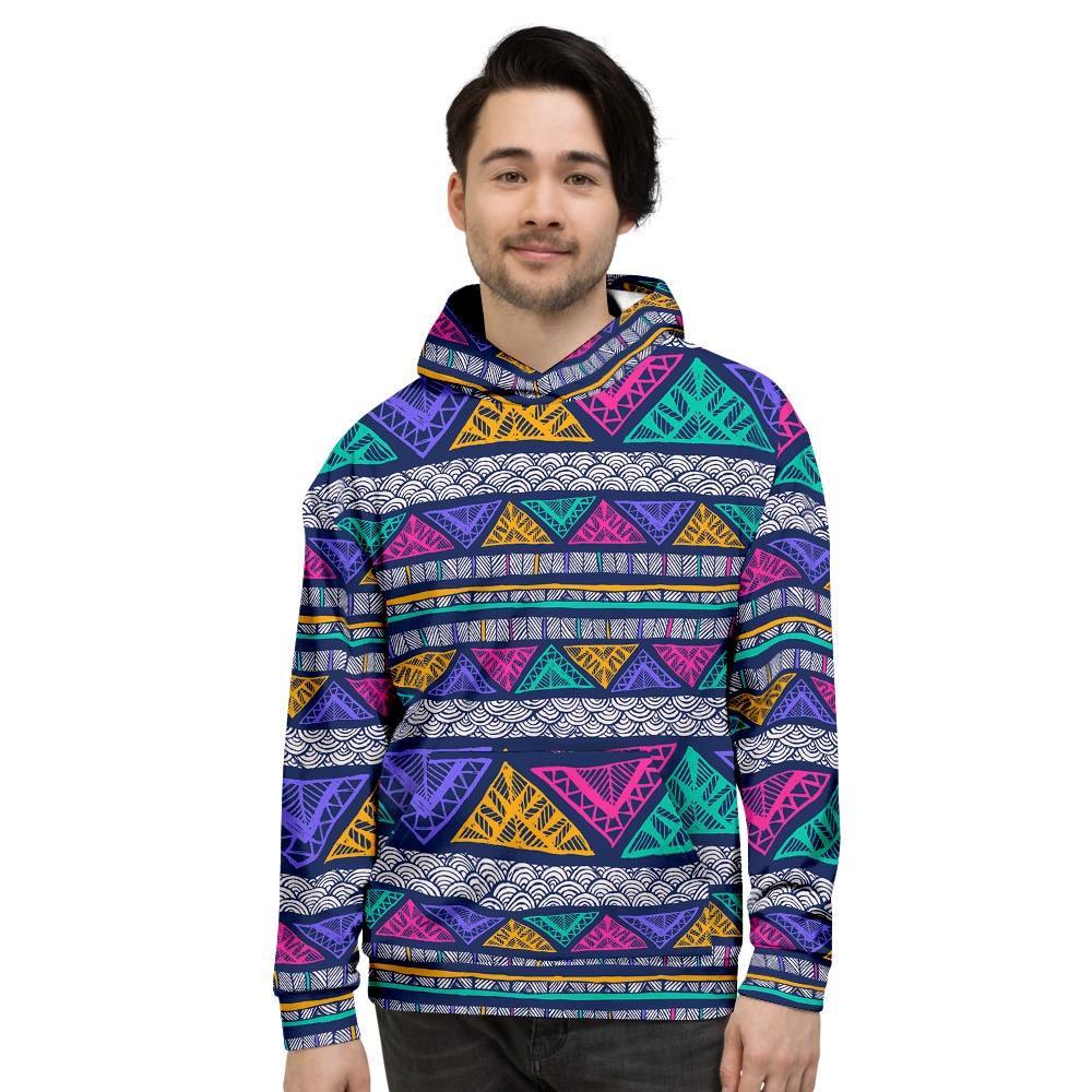 Multicolor Native Aztec Abstract Doodle Men's Hoodie-grizzshop