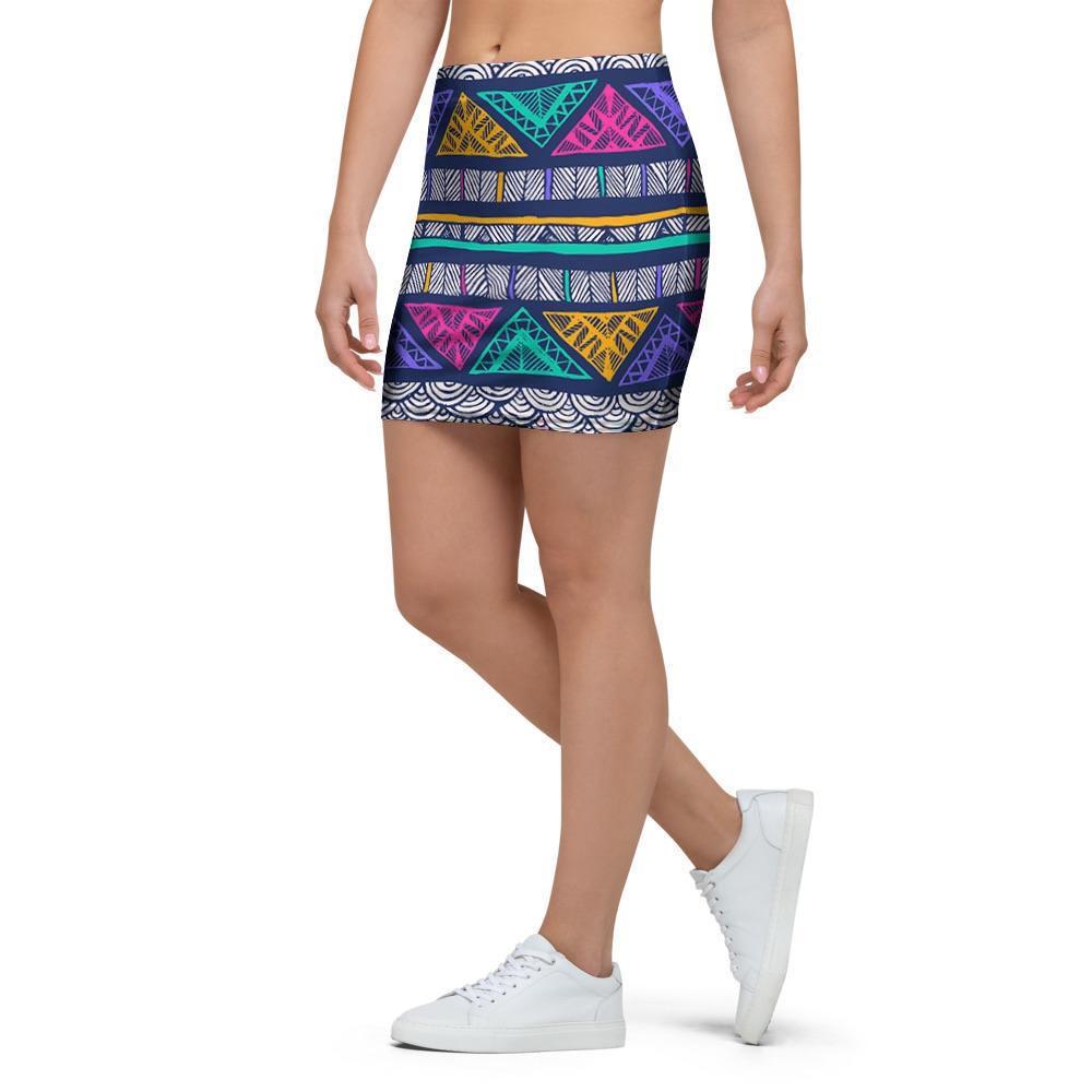 Multicolor Native Aztec Abstract Doodle Mini Skirt-grizzshop