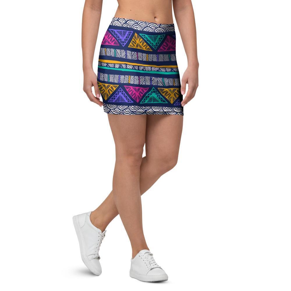Multicolor Native Aztec Abstract Doodle Mini Skirt-grizzshop