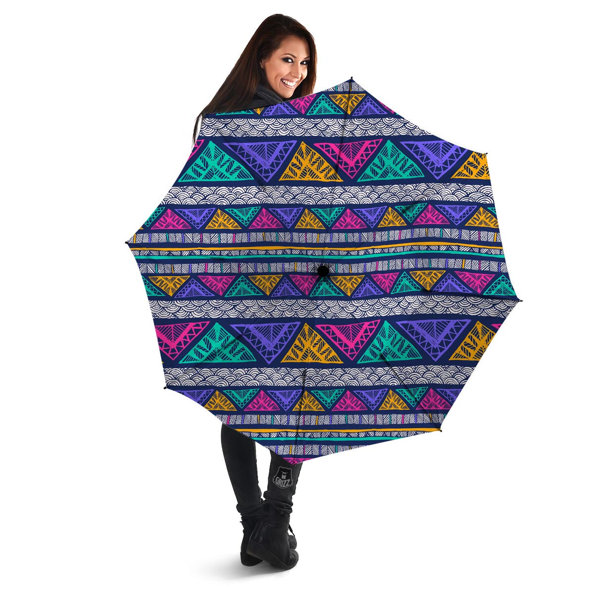 Multicolor Native Aztec Abstract Doodle Umbrella-grizzshop
