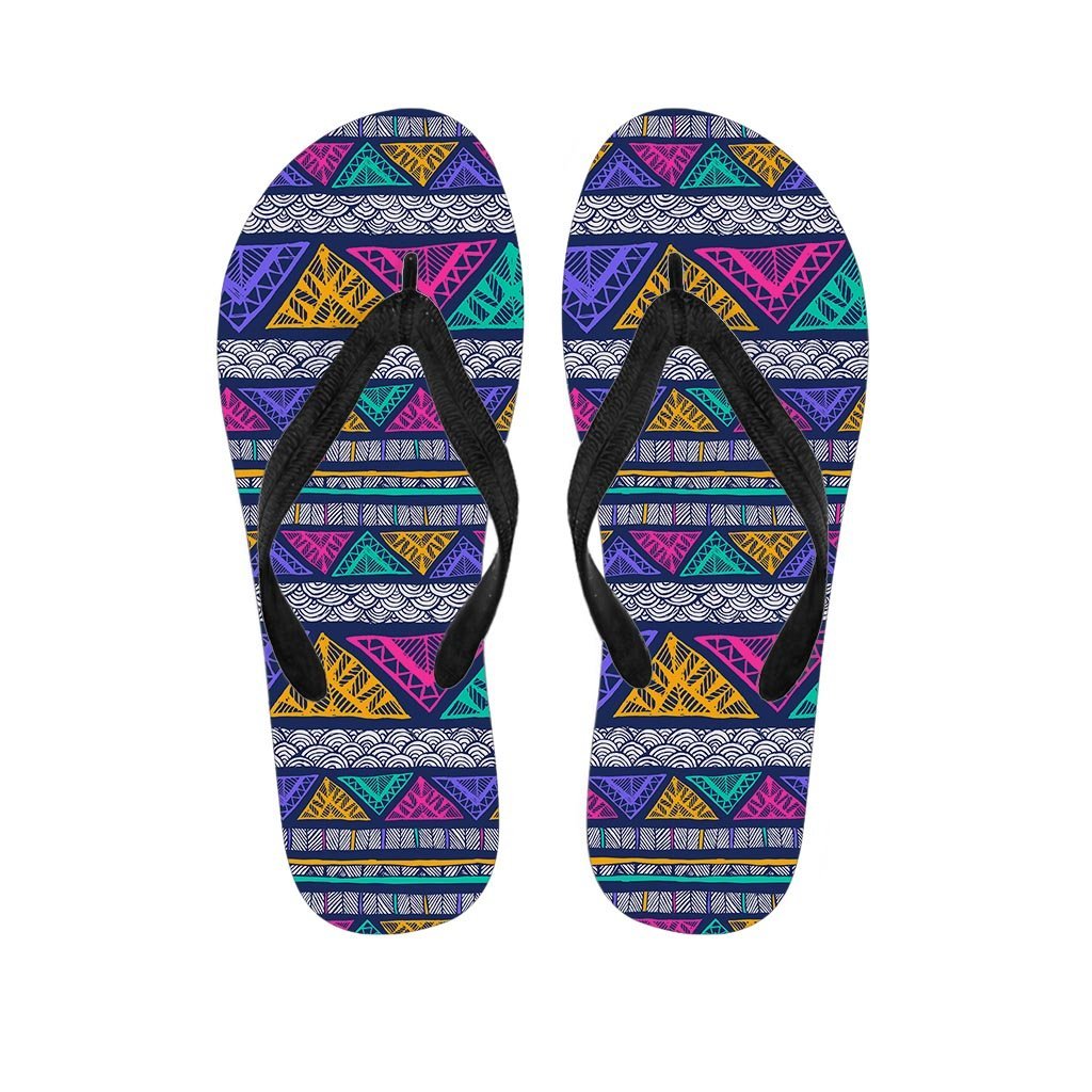 Multicolor Native Aztec Abstract Doodle Women's Flip Flops-grizzshop