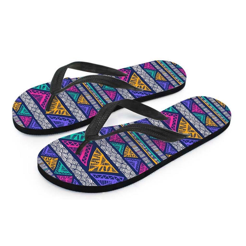 Multicolor Native Aztec Abstract Doodle Women's Flip Flops-grizzshop