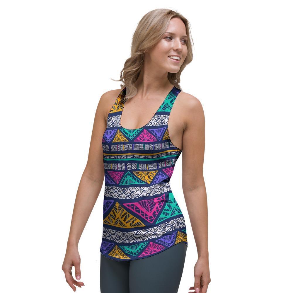 Multicolor Native Aztec Abstract Doodle Women's Racerback Tank Top-grizzshop
