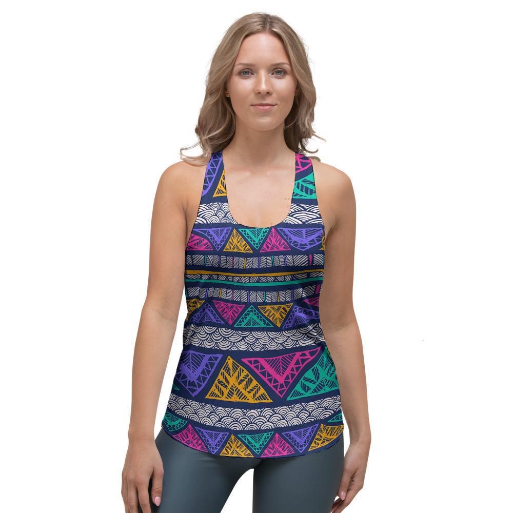 Multicolor Native Aztec Abstract Doodle Women's Racerback Tank Top-grizzshop
