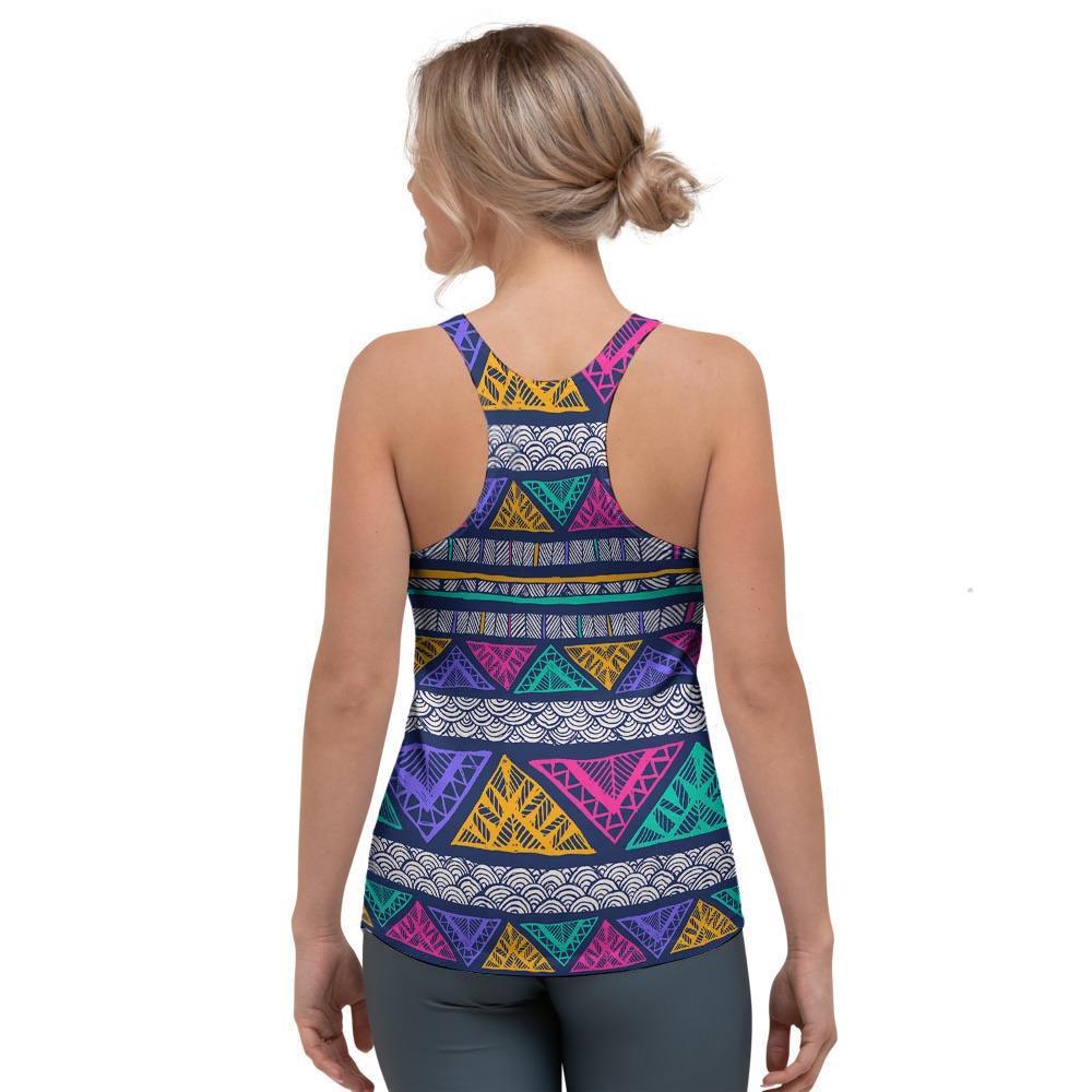 Multicolor Native Aztec Abstract Doodle Women's Racerback Tank Top-grizzshop