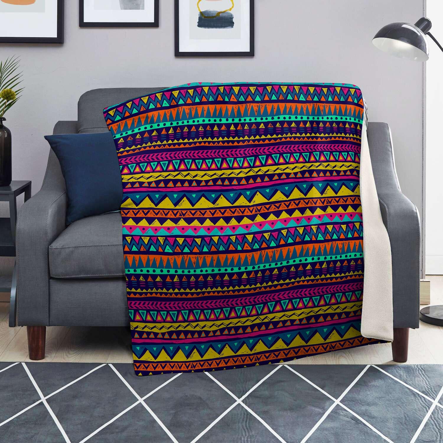 Multicolor Native Aztec Abstract Geometric Blanket-grizzshop