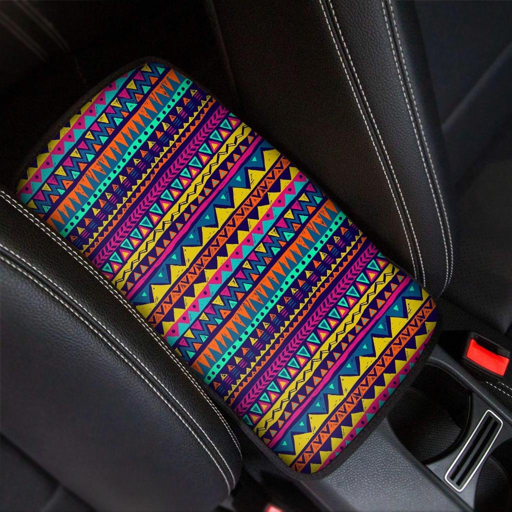 Multicolor Native Aztec Abstract Geometric Car Console Cover-grizzshop