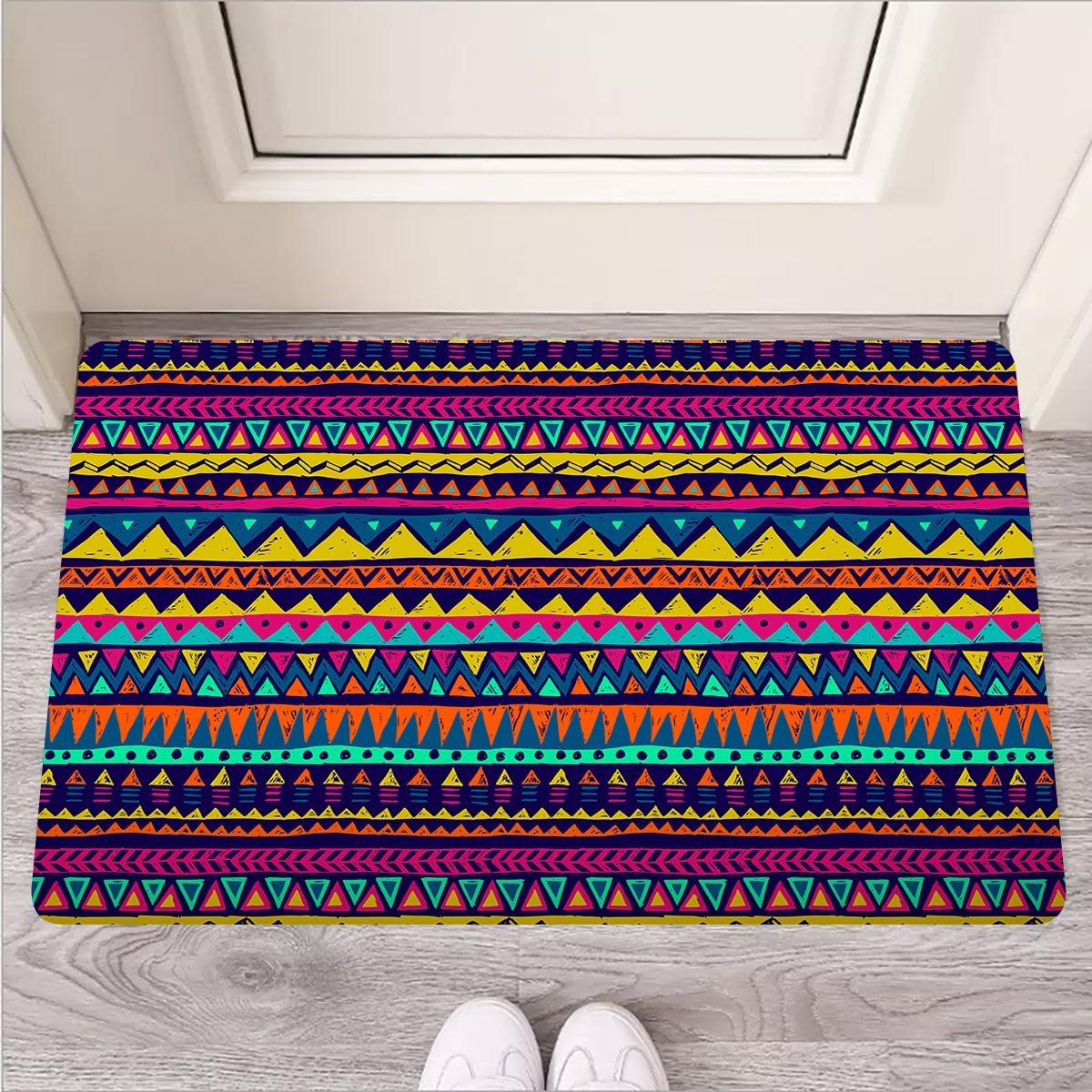 Multicolor Native Aztec Abstract Geometric Door Mat-grizzshop