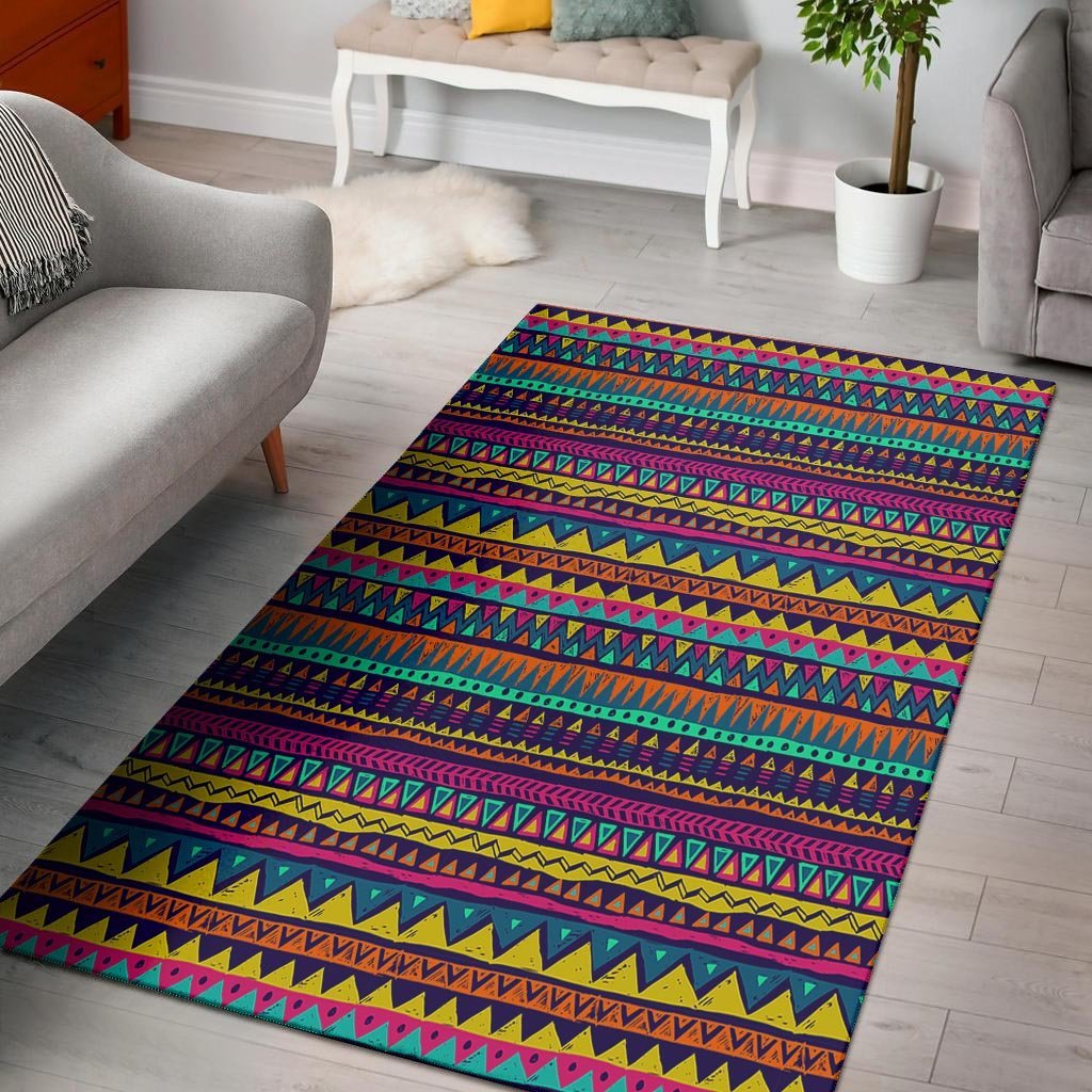 Multicolor Native Aztec Abstract Geometric Floor Mat-grizzshop