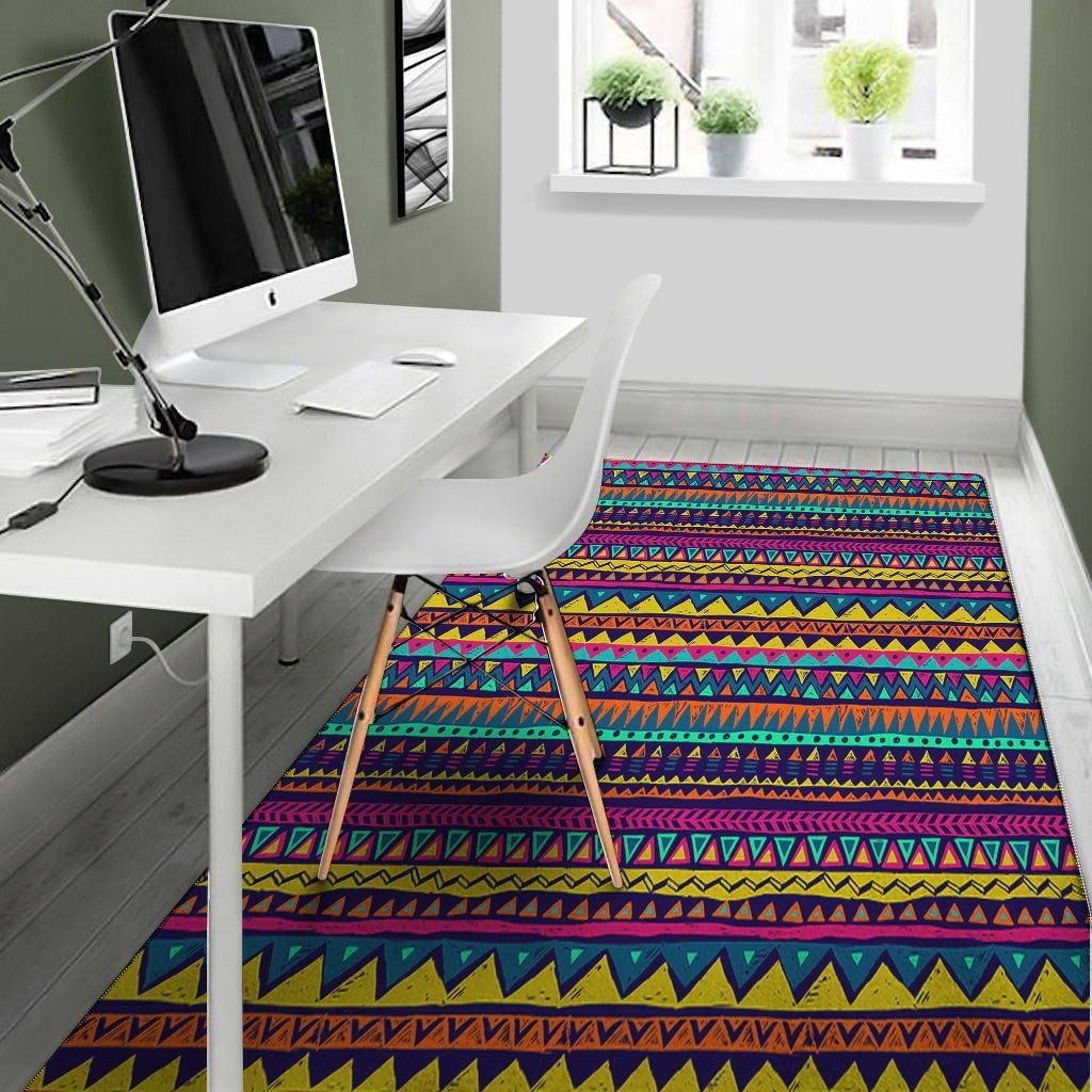 Multicolor Native Aztec Abstract Geometric Floor Mat-grizzshop