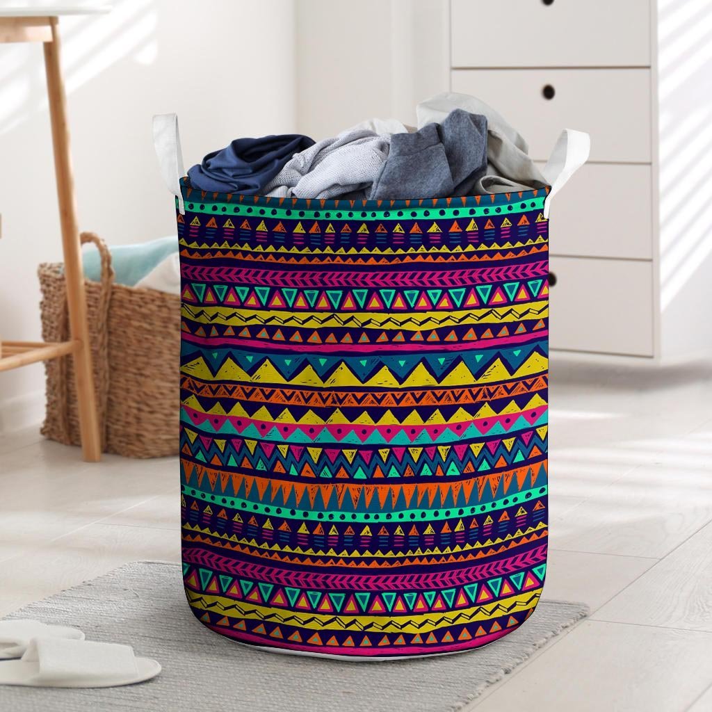 Multicolor Native Aztec Abstract Geometric Laundry Basket-grizzshop
