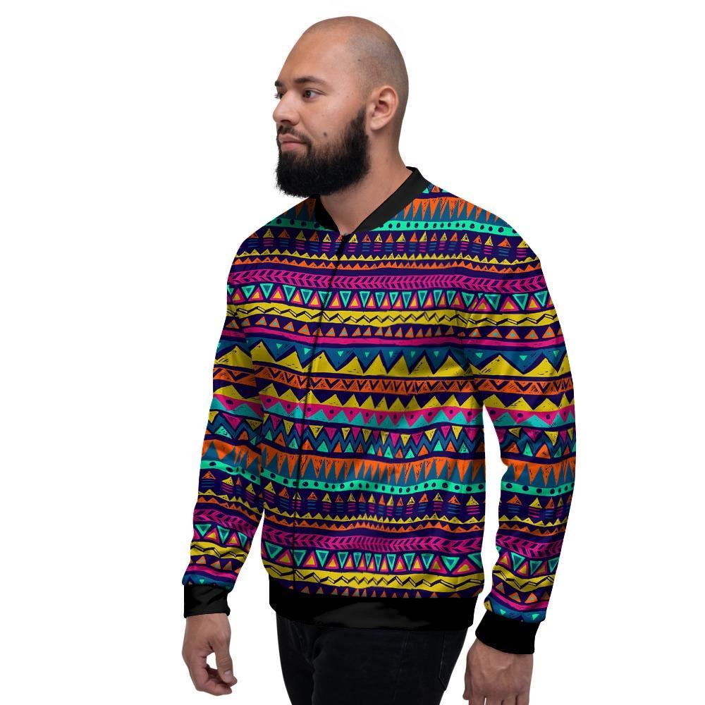 Multicolor Native Aztec Abstract Geometric Men's Bomber Jacket-grizzshop