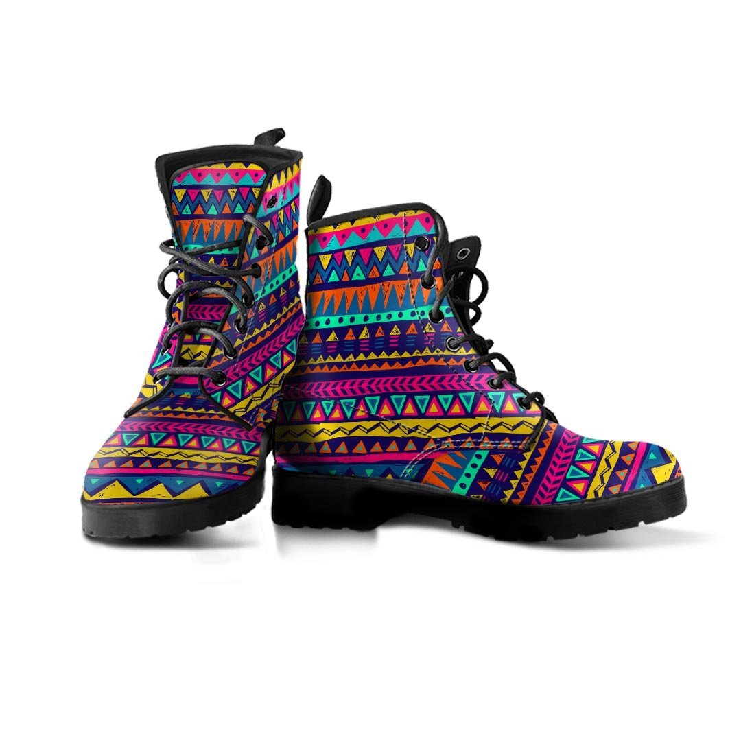 Multicolor Native Aztec Abstract Geometric Men's Boots-grizzshop