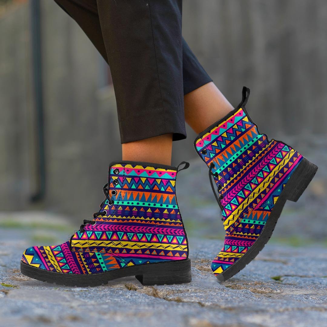 Multicolor Native Aztec Abstract Geometric Men's Boots-grizzshop