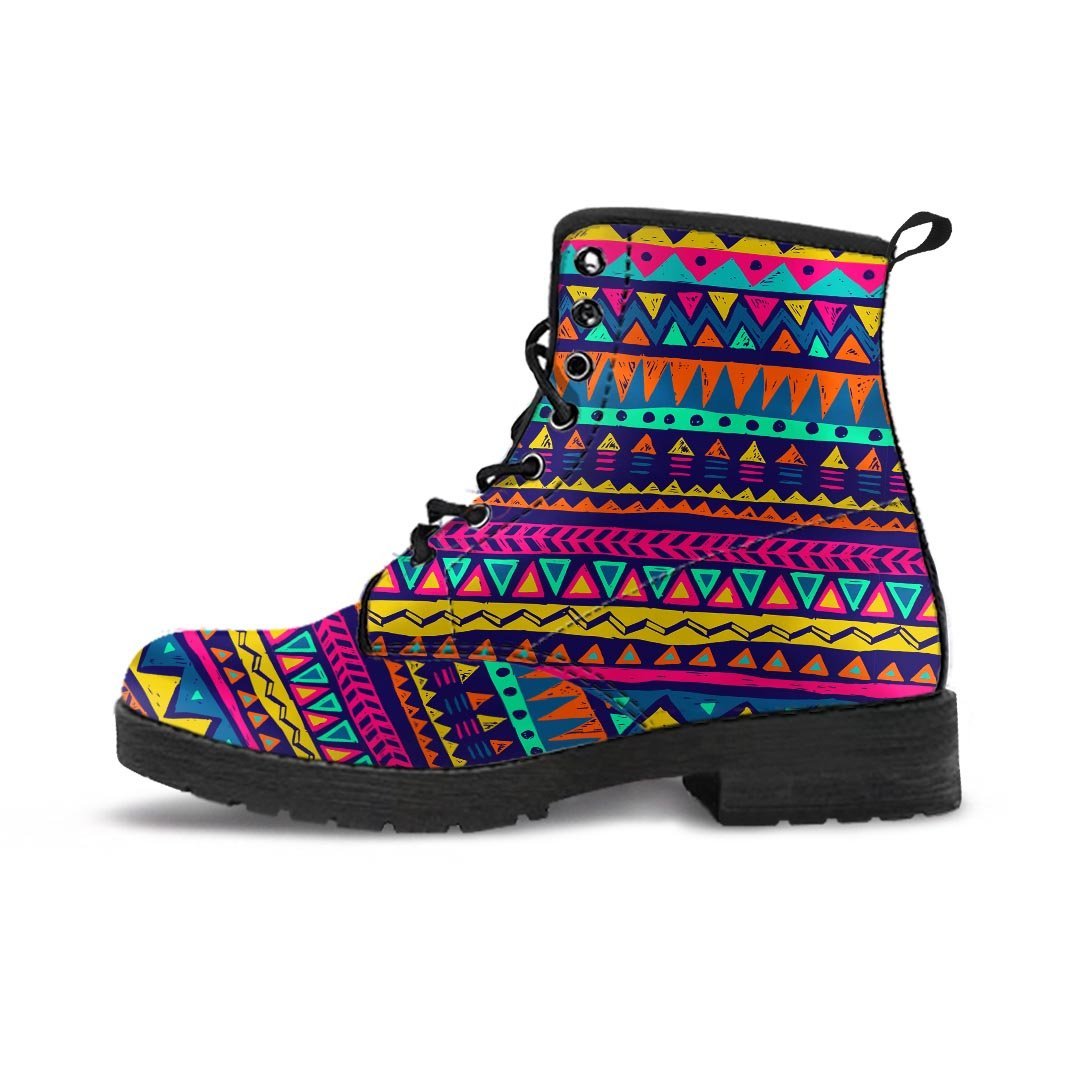 Multicolor Native Aztec Abstract Geometric Men's Boots-grizzshop