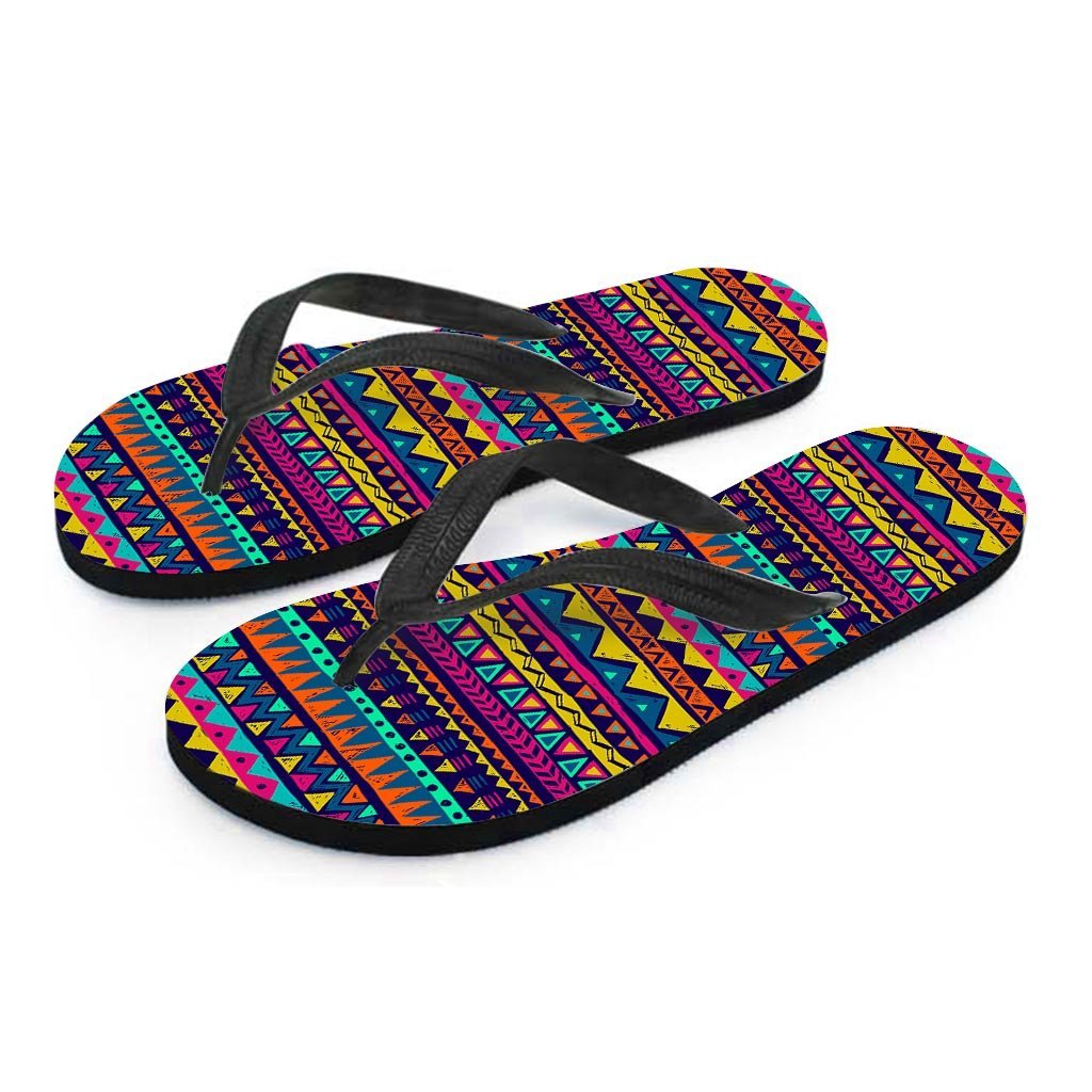 Multicolor Native Aztec Abstract Geometric Men's Flip Flops-grizzshop