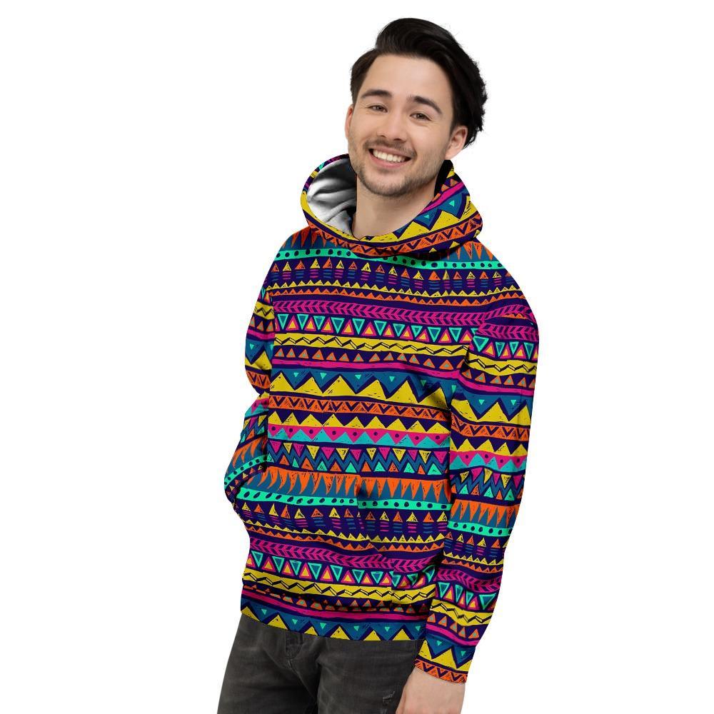 Multicolor Native Aztec Abstract Geometric Men's Hoodie-grizzshop