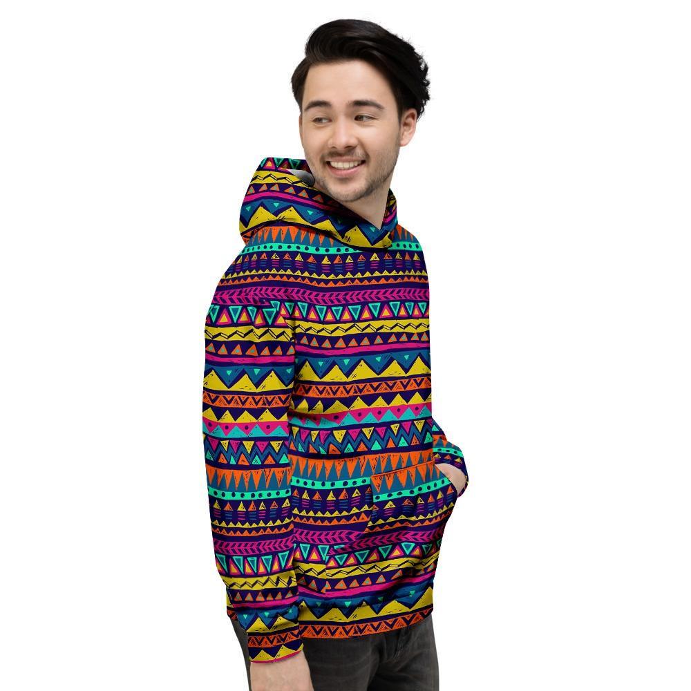 Multicolor Native Aztec Abstract Geometric Men's Hoodie-grizzshop
