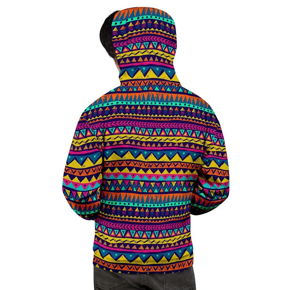 Multicolor Native Aztec Abstract Geometric Men's Hoodie-grizzshop