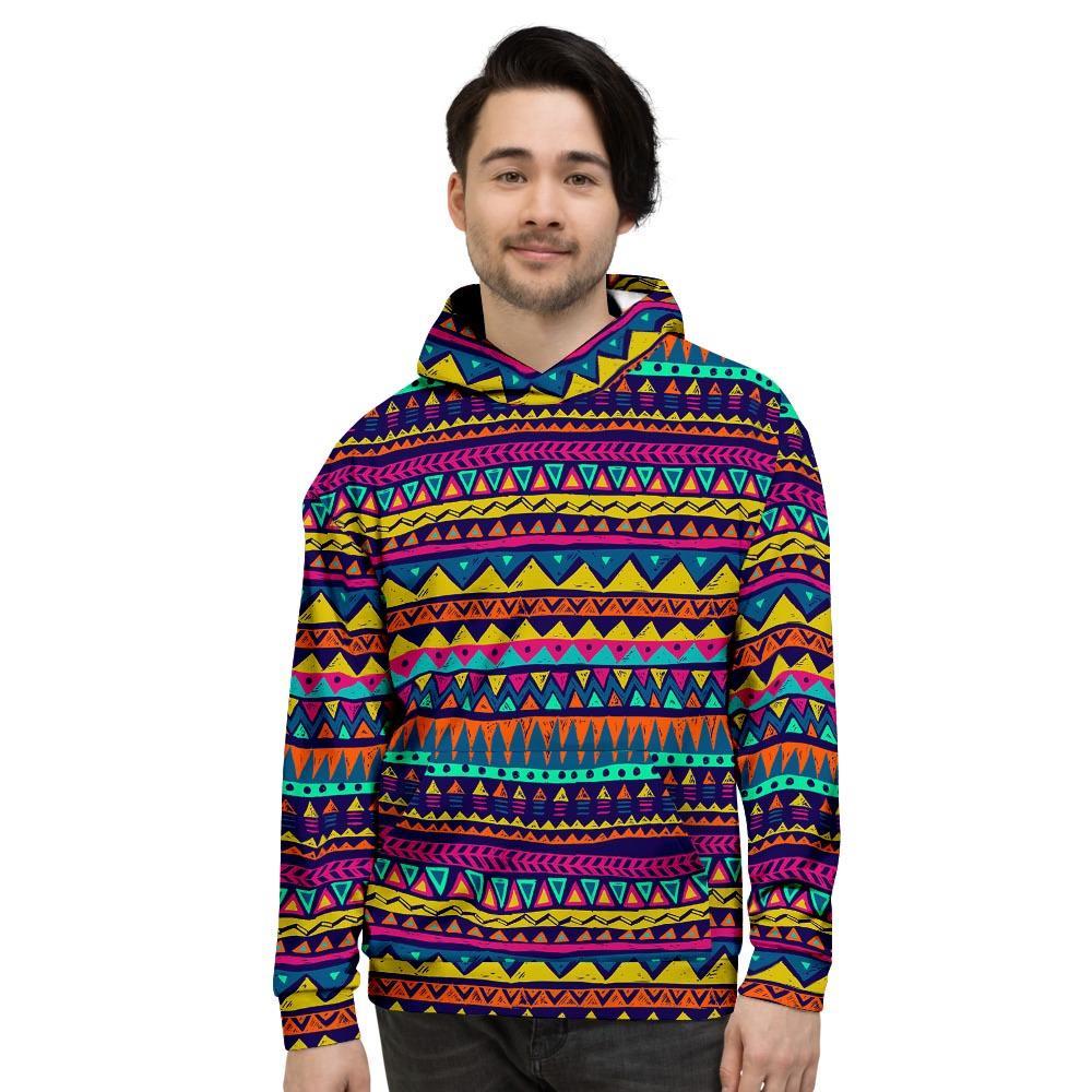 Multicolor Native Aztec Abstract Geometric Men's Hoodie-grizzshop