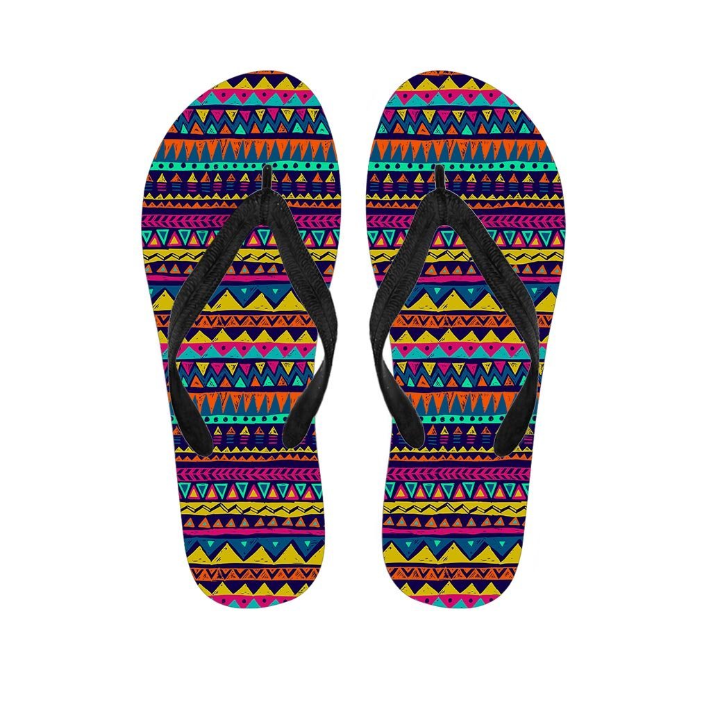 Multicolor Native Aztec Abstract Geometric Women's Flip Flops-grizzshop