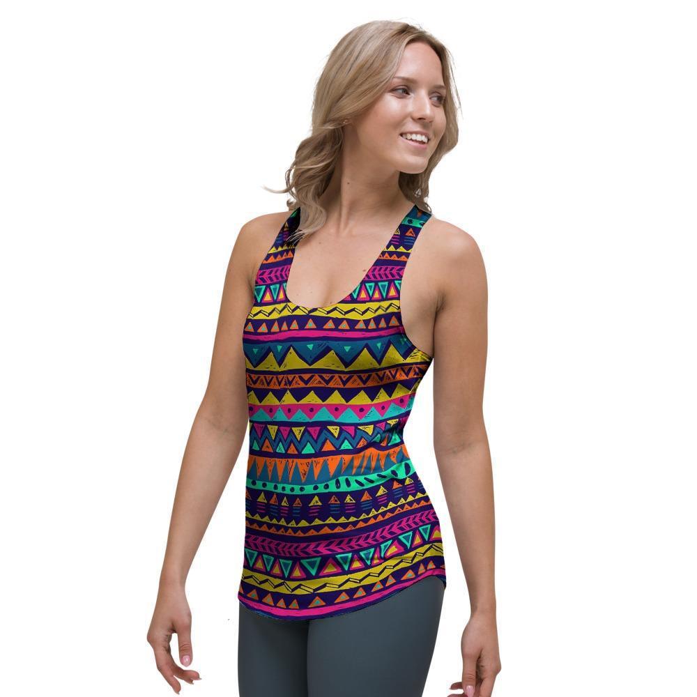 Multicolor Native Aztec Abstract Geometric Women's Racerback Tank Top-grizzshop
