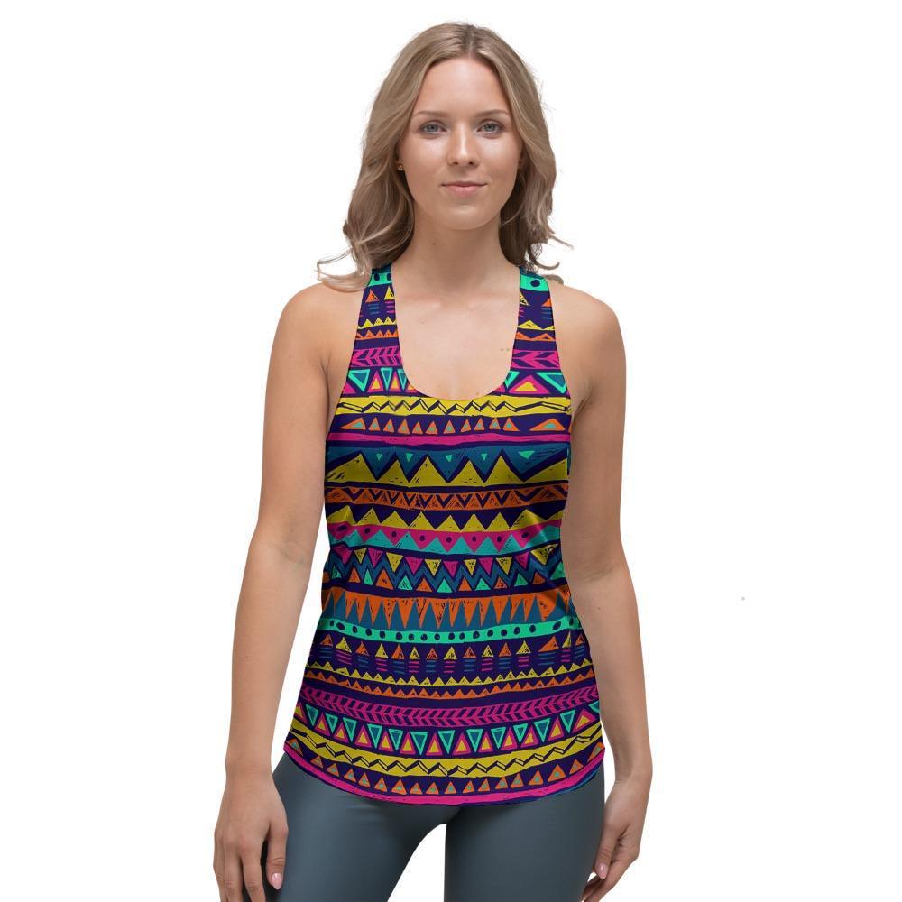 Multicolor Native Aztec Abstract Geometric Women's Racerback Tank Top-grizzshop