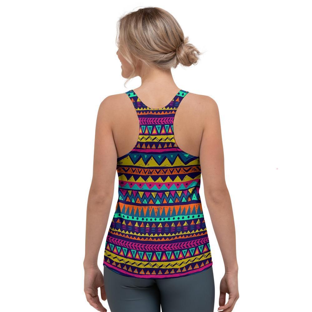 Multicolor Native Aztec Abstract Geometric Women's Racerback Tank Top-grizzshop