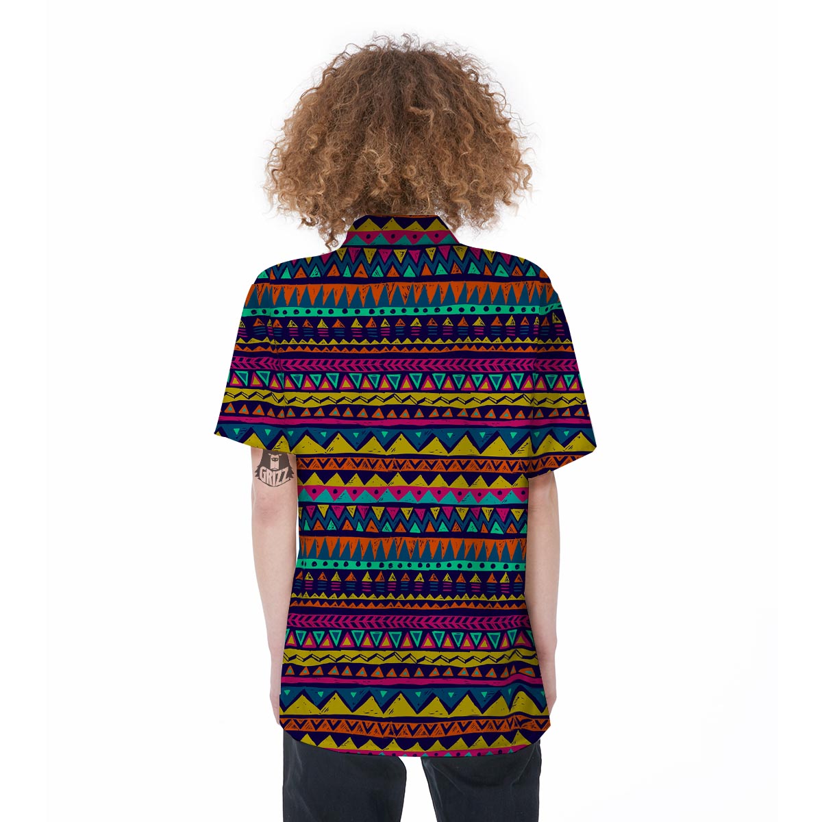Multicolor Native Aztec Abstract Geometric Women's Short Sleeve Shirts-grizzshop