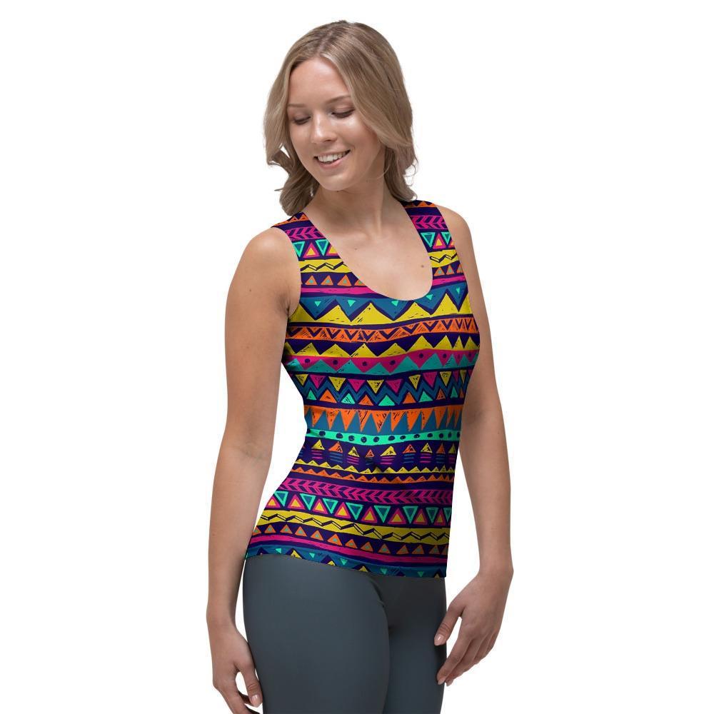 Multicolor Native Aztec Abstract Geometric Women's Tank Top-grizzshop