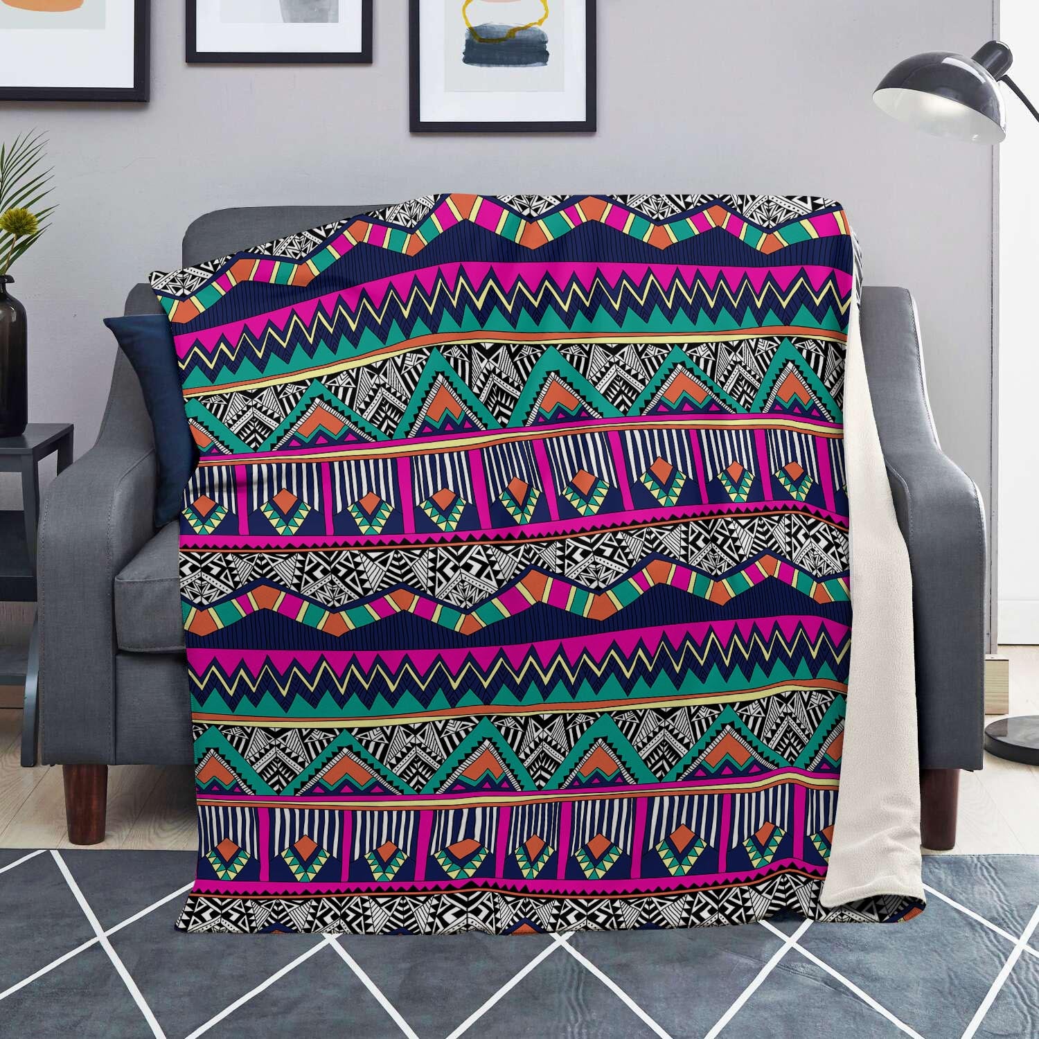 Multicolor Native Aztec Doodle Abstract Blanket-grizzshop