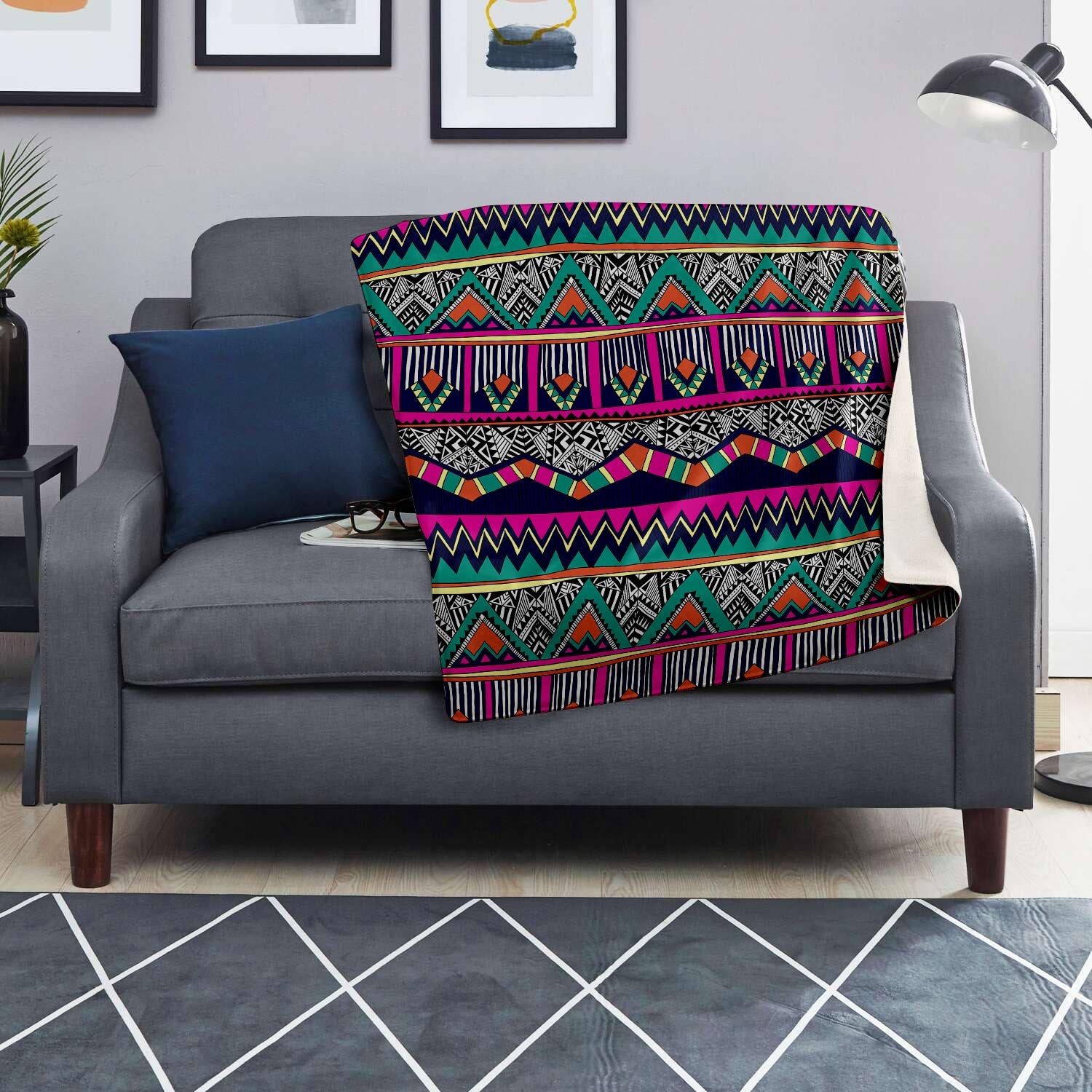 Multicolor Native Aztec Doodle Abstract Blanket-grizzshop