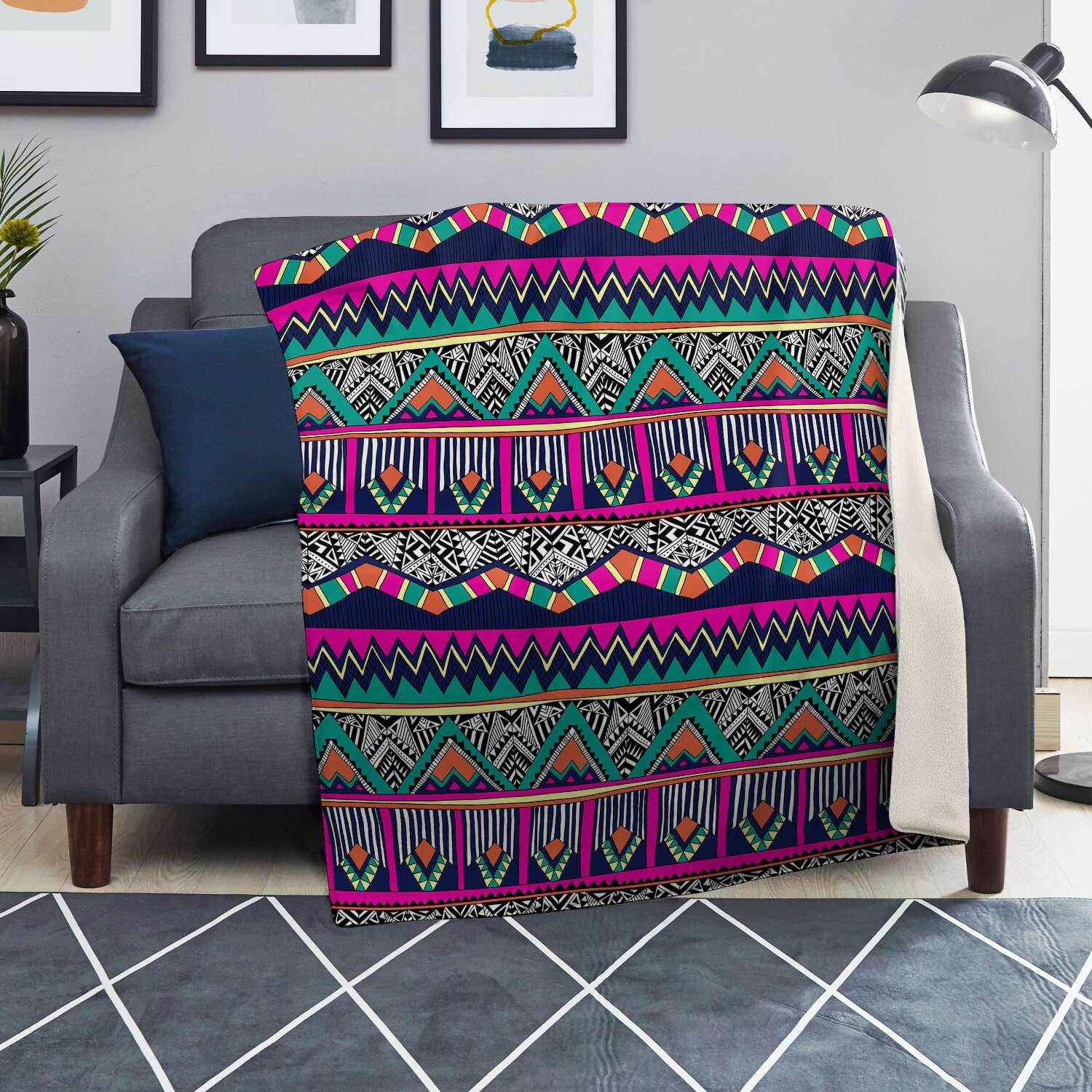 Multicolor Native Aztec Doodle Abstract Blanket-grizzshop